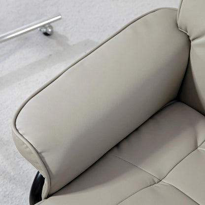 Poltrona girevole reclinabile in similpelle con poggiapiedi e base in legno