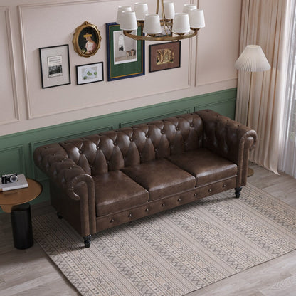 Divano Chesterfield rivestito in similpelle - 3 posti