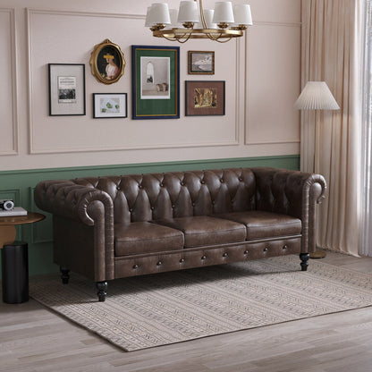 Divano Chesterfield rivestito in similpelle - 3 posti