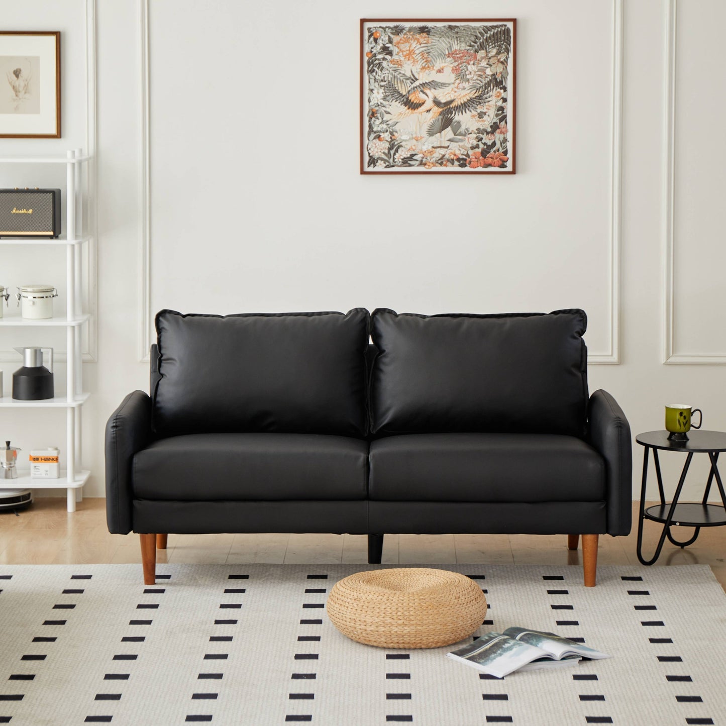 Divano con braccioli quadrati in similpelle da 70''