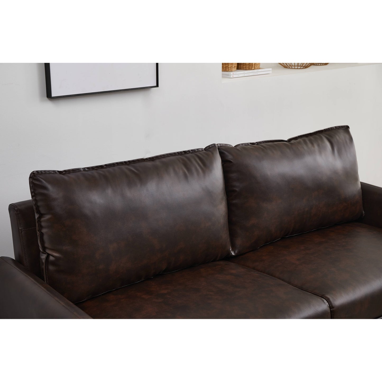 Divano con braccioli quadrati in similpelle da 70''