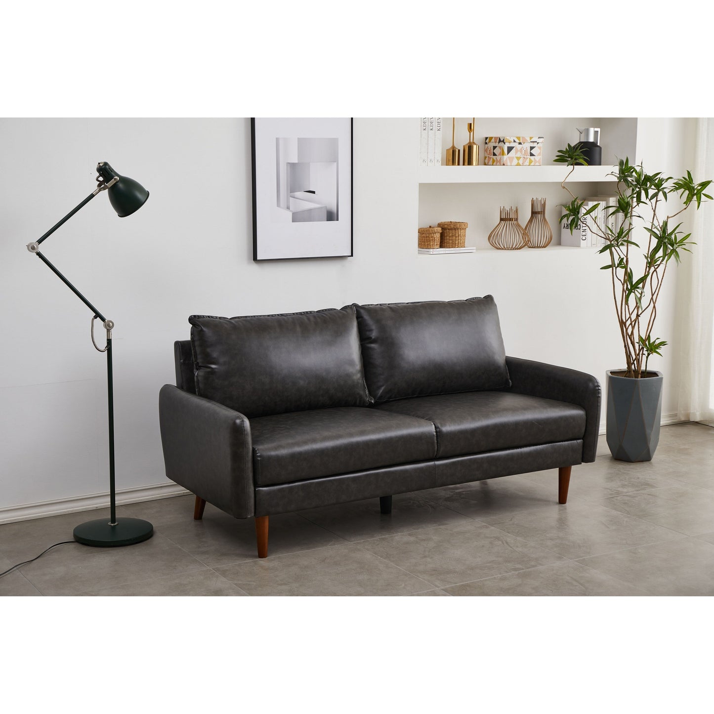 Divano con braccioli quadrati in similpelle da 70''