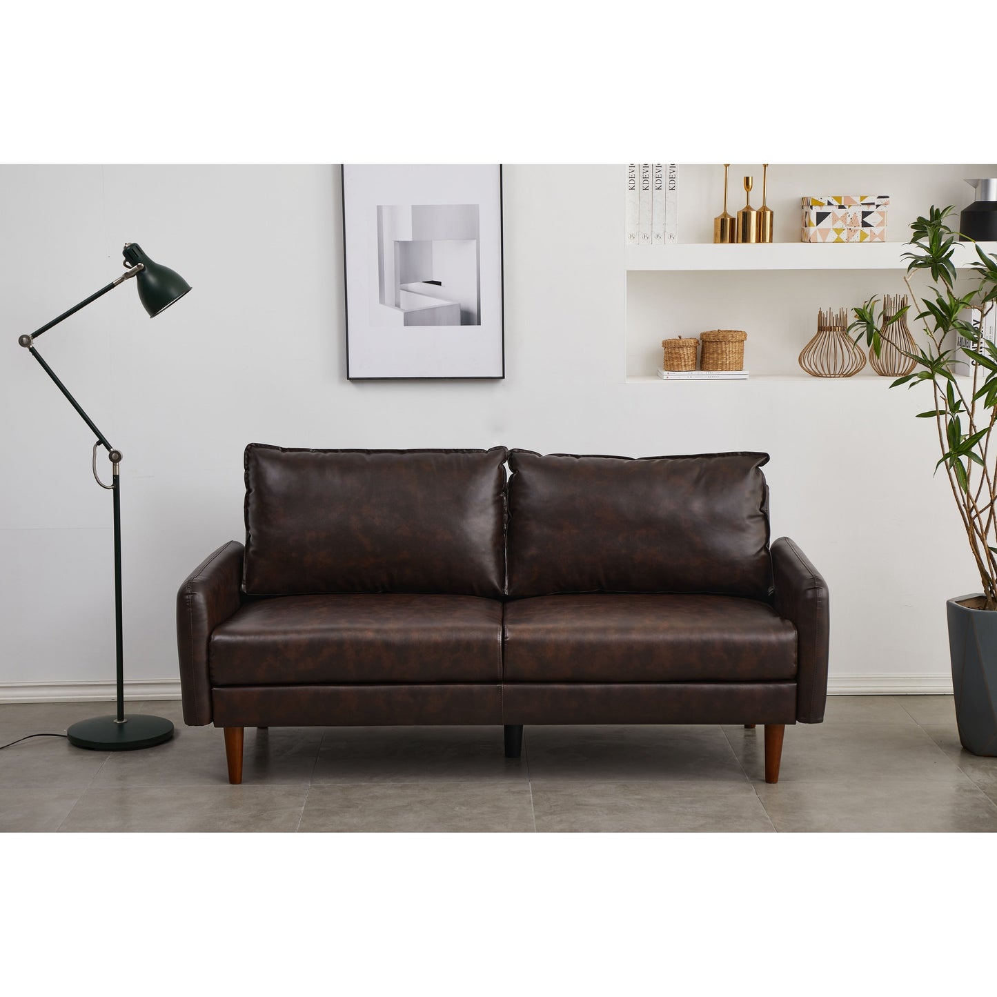 Divano con braccioli quadrati in similpelle da 70''