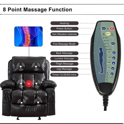 Poltrona reclinabile massaggiante in similpelle, poltrona reclinabile a dondolo, funzione calore