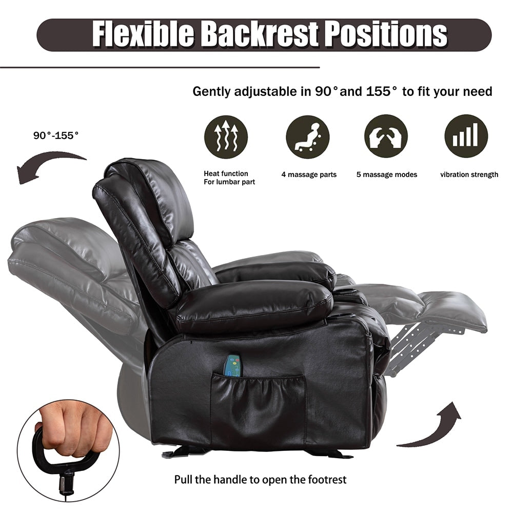 Poltrona reclinabile massaggiante in similpelle, poltrona reclinabile a dondolo, funzione calore