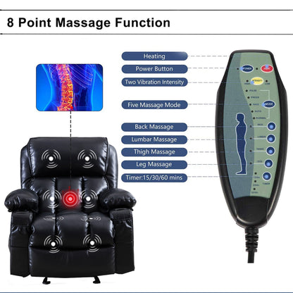 Poltrona reclinabile massaggiante in similpelle, poltrona reclinabile a dondolo, funzione calore