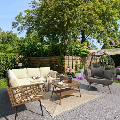 Set da conversazione per patio esterno Moasis da 4 pezzi, divano componibile in vimini, divano a L con tavolino da caffè