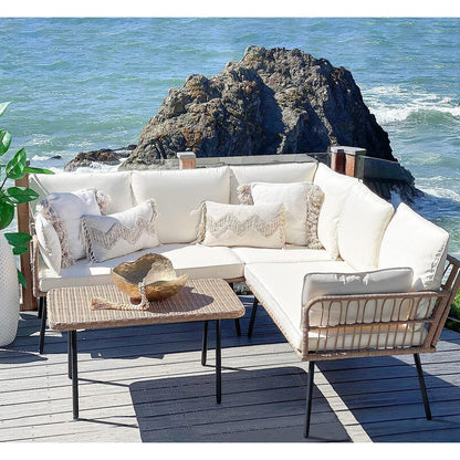 Set da conversazione per patio esterno Moasis da 4 pezzi, divano componibile in vimini, divano a L con tavolino da caffè