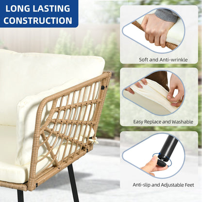 Set da conversazione per patio esterno Moasis da 4 pezzi, divano componibile in vimini, divano a L con tavolino da caffè