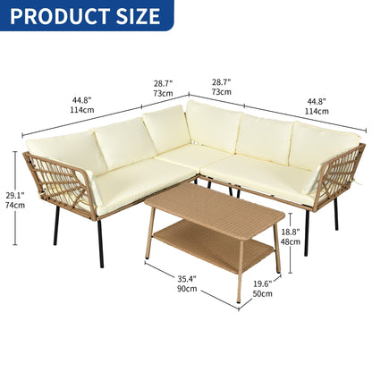 Set da conversazione per patio esterno Moasis da 4 pezzi, divano componibile in vimini, divano a L con tavolino da caffè