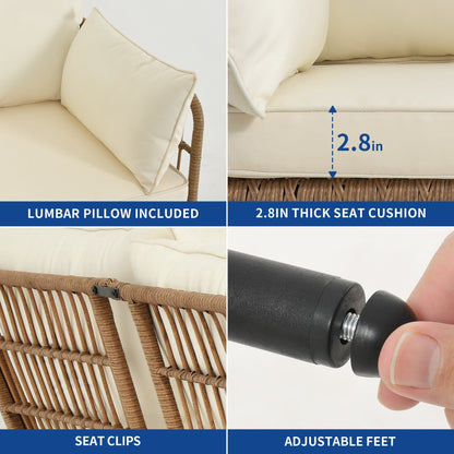 Set da conversazione per patio esterno Moasis da 4 pezzi, divano componibile in vimini, divano a L con tavolino da caffè