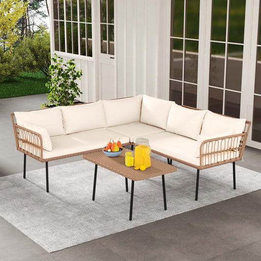Fernald Wicker 4 pezzi set di mobili da giardino in rattan per esterni divano componibile a L a 5 posti grigio