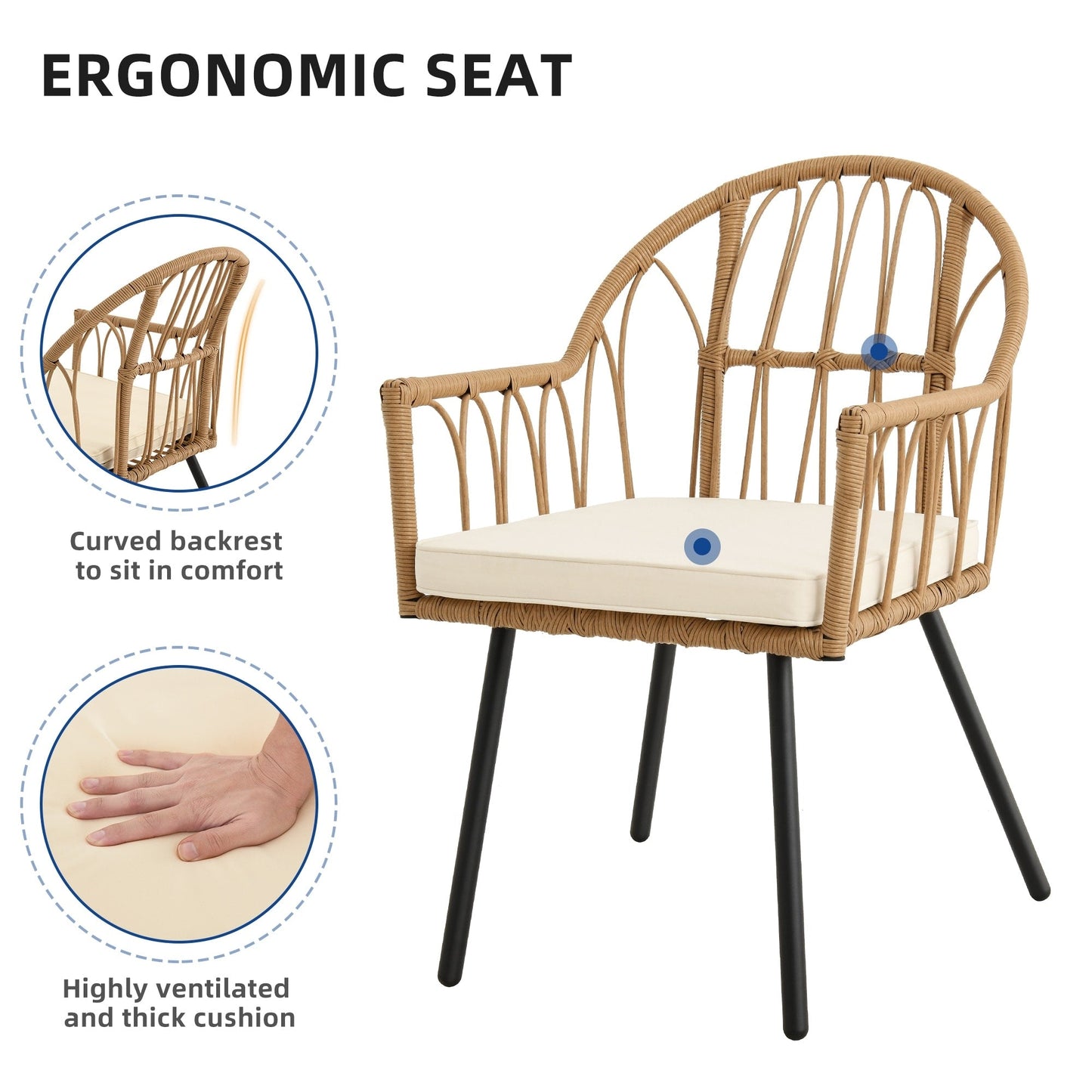 Set da pranzo per esterni Moasis da 5 pezzi in rattan, tavolo con sedie in vimini e foro per ombrellone