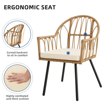 Set da pranzo per esterni Moasis da 5 pezzi in rattan, tavolo con sedie in vimini e foro per ombrellone