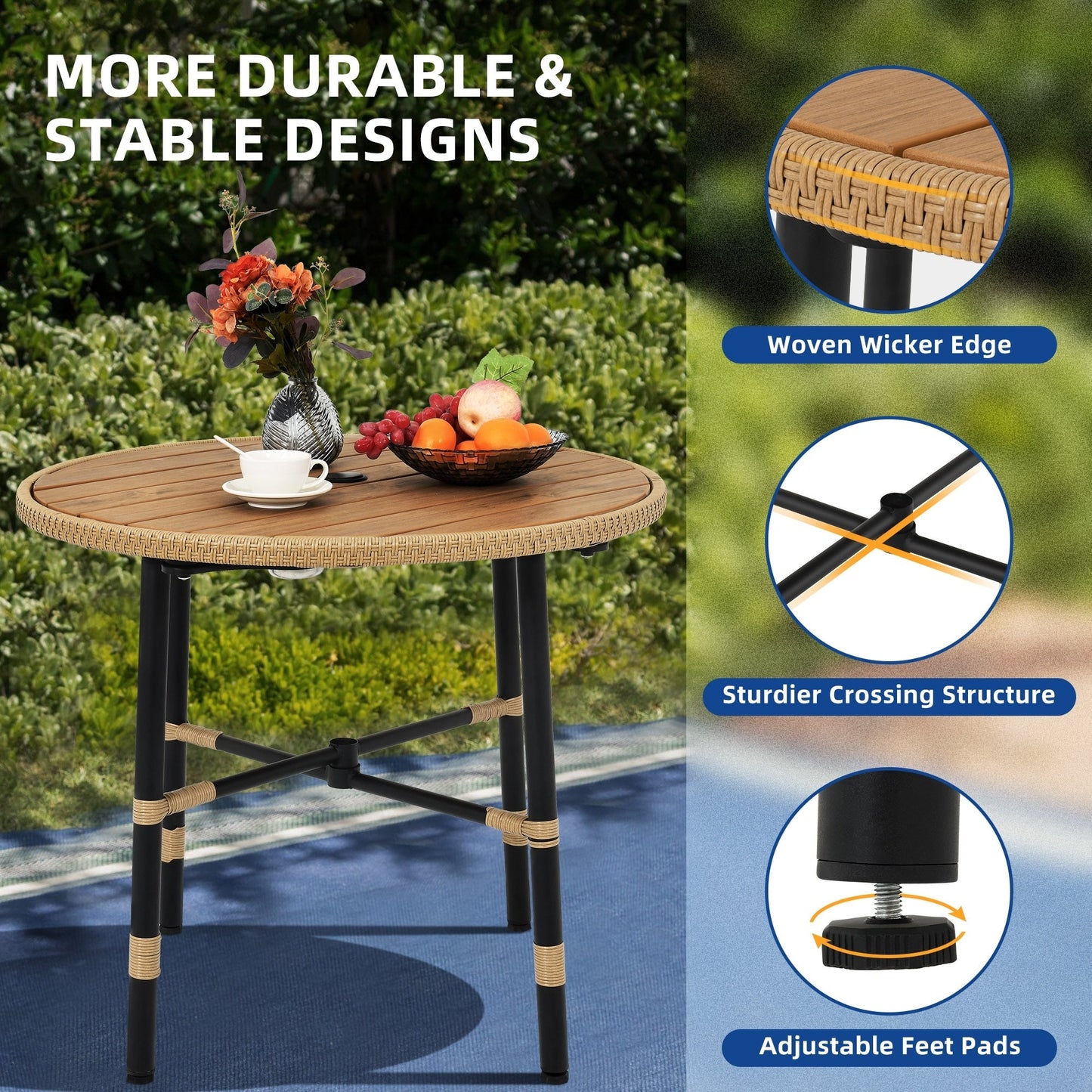 Set da pranzo per esterni Moasis da 5 pezzi in rattan, tavolo con sedie in vimini e foro per ombrellone