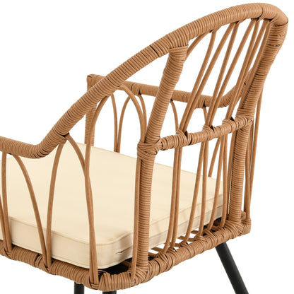 Set da pranzo per esterni Moasis da 5 pezzi in rattan, tavolo con sedie in vimini e foro per ombrellone