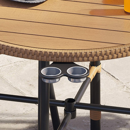 Set da pranzo per esterni Moasis da 5 pezzi in rattan, tavolo con sedie in vimini e foro per ombrellone