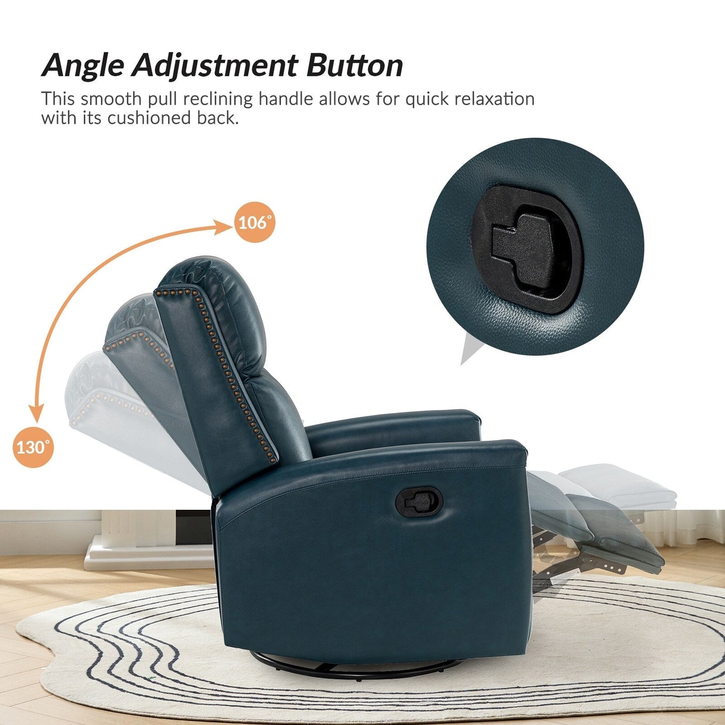 Poltrona reclinabile girevole Fiacro 30.31Wide Modern in vera pelle con schienale alto e finiture con borchie, set da 2