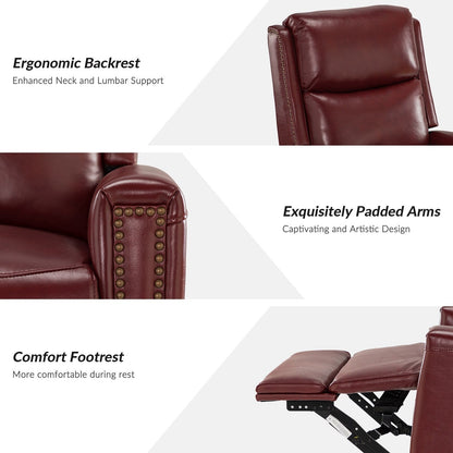 Poltrona reclinabile girevole Fiacro 30.31Wide Modern in vera pelle con schienale alto e finiture con borchie, set da 2