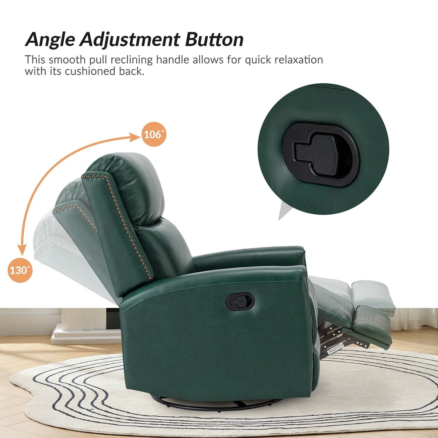 Poltrona reclinabile girevole Fiacro 30.31Wide Modern in vera pelle con schienale alto e finiture con borchie, set da 2