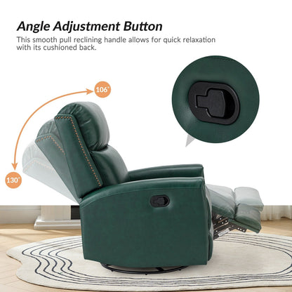 Poltrona reclinabile girevole Fiacro 30.31Wide Modern in vera pelle con schienale alto e finiture con borchie, set da 2