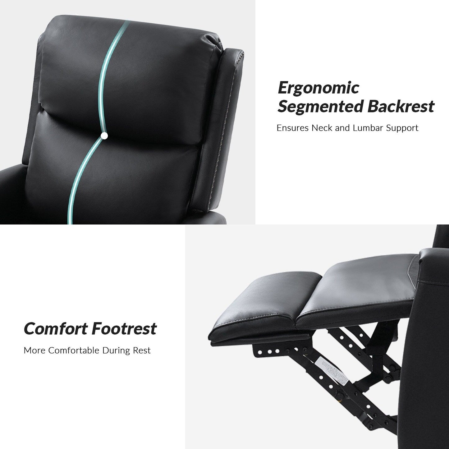 Poltrona reclinabile girevole Fiacro 30.31Wide Modern in vera pelle con schienale alto e finiture con borchie, set da 2