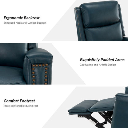 Poltrona reclinabile girevole Fiacro 30.31Wide Modern in vera pelle con schienale alto e finiture con borchie, set da 2