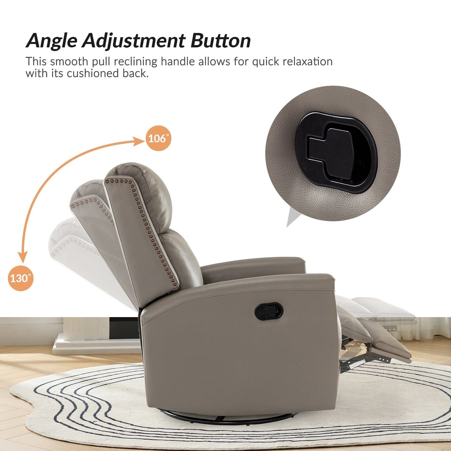 Poltrona reclinabile girevole Fiacro 30.31Wide Modern in vera pelle con schienale alto e finiture con borchie, set da 2