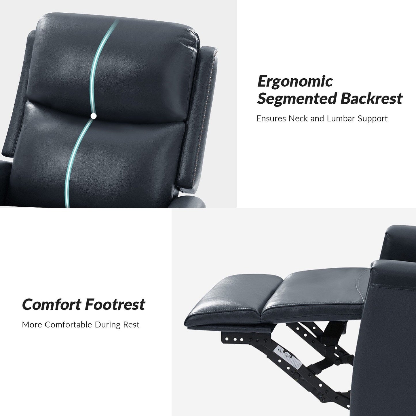 Poltrona reclinabile girevole Fiacro 30.31Wide Modern in vera pelle con schienale alto e finiture con borchie, set da 2