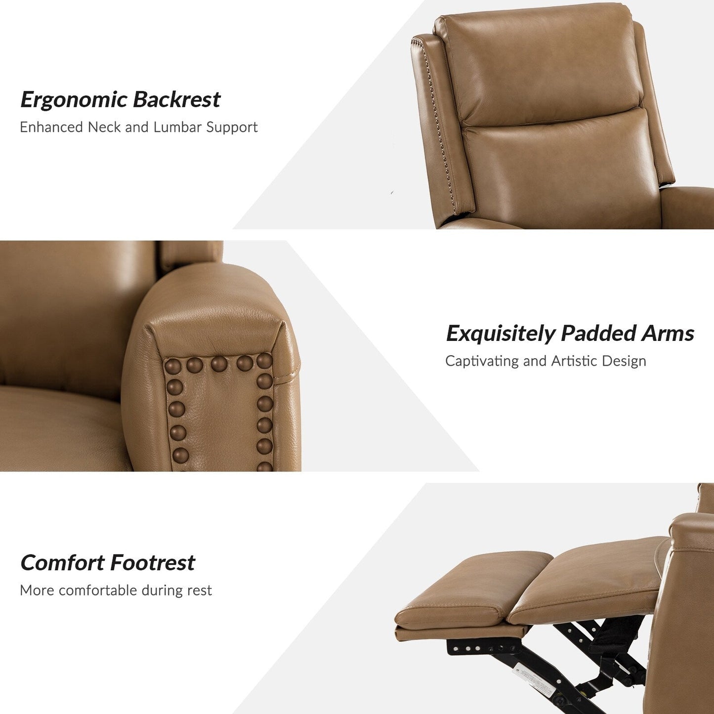 Poltrona reclinabile girevole Fiacro 30.31Wide Modern in vera pelle con schienale alto e finiture con borchie, set da 2