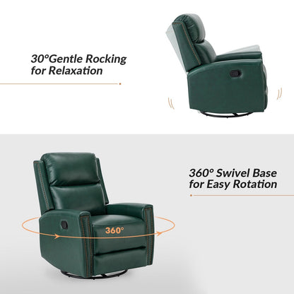 Poltrona reclinabile girevole Fiacro 30.31Wide Modern in vera pelle con schienale alto e finiture con borchie, set da 2