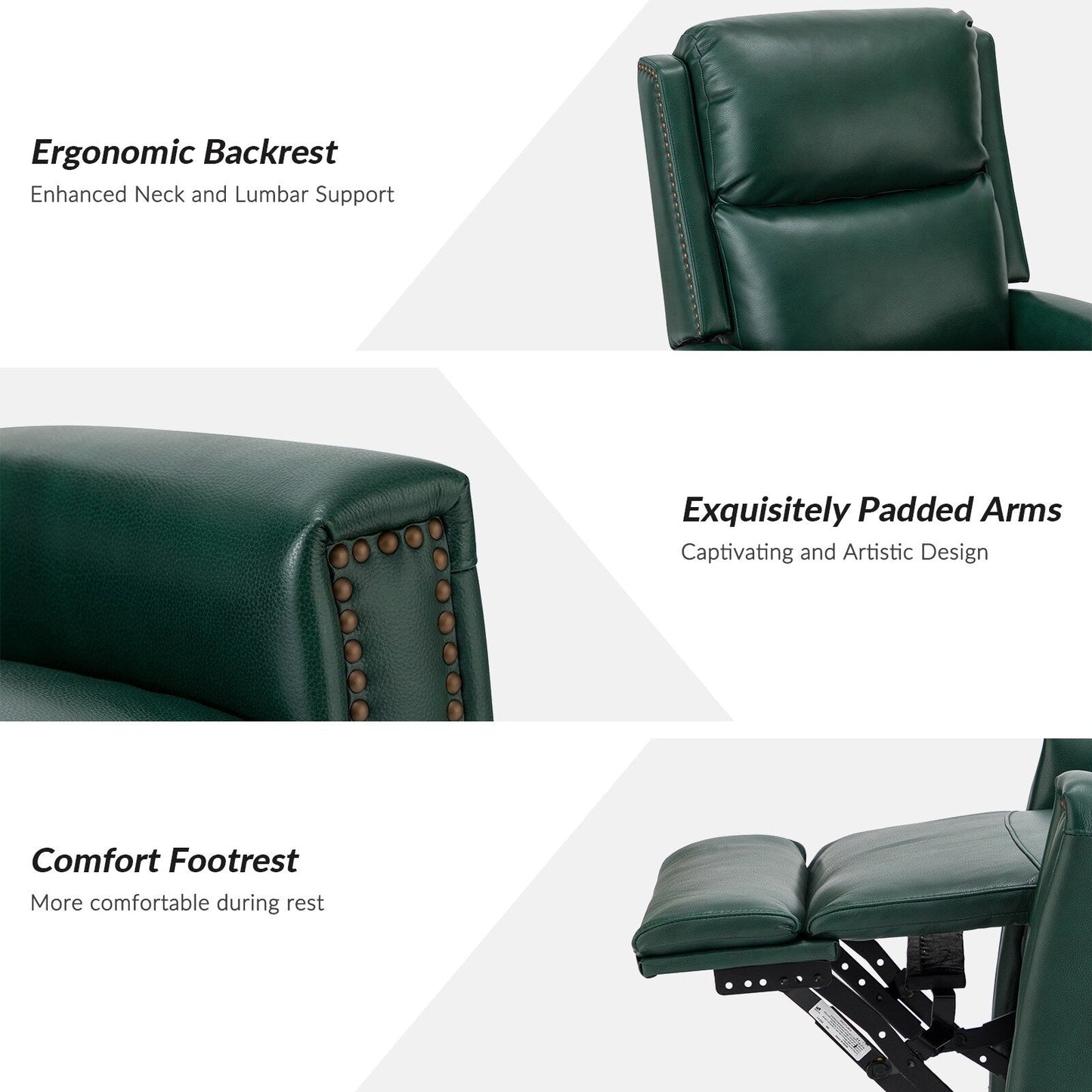 Poltrona reclinabile girevole Fiacro 30.31Wide Modern in vera pelle con schienale alto e finiture con borchie, set da 2