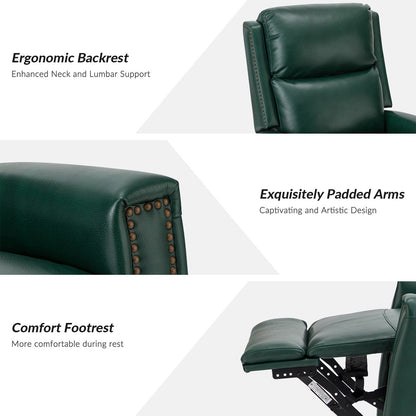 Poltrona reclinabile girevole Fiacro 30.31Wide Modern in vera pelle con schienale alto e finiture con borchie, set da 2