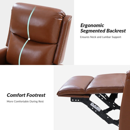 Poltrona reclinabile girevole Fiacro 30.31Wide Modern in vera pelle con schienale alto e finiture con borchie, set da 2