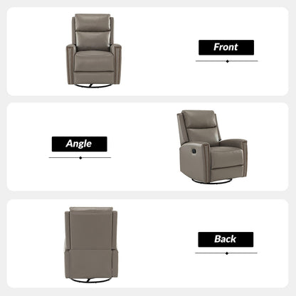 Poltrona reclinabile girevole Fiacro 30.31Wide Modern in vera pelle con schienale alto e finiture con borchie, set da 2