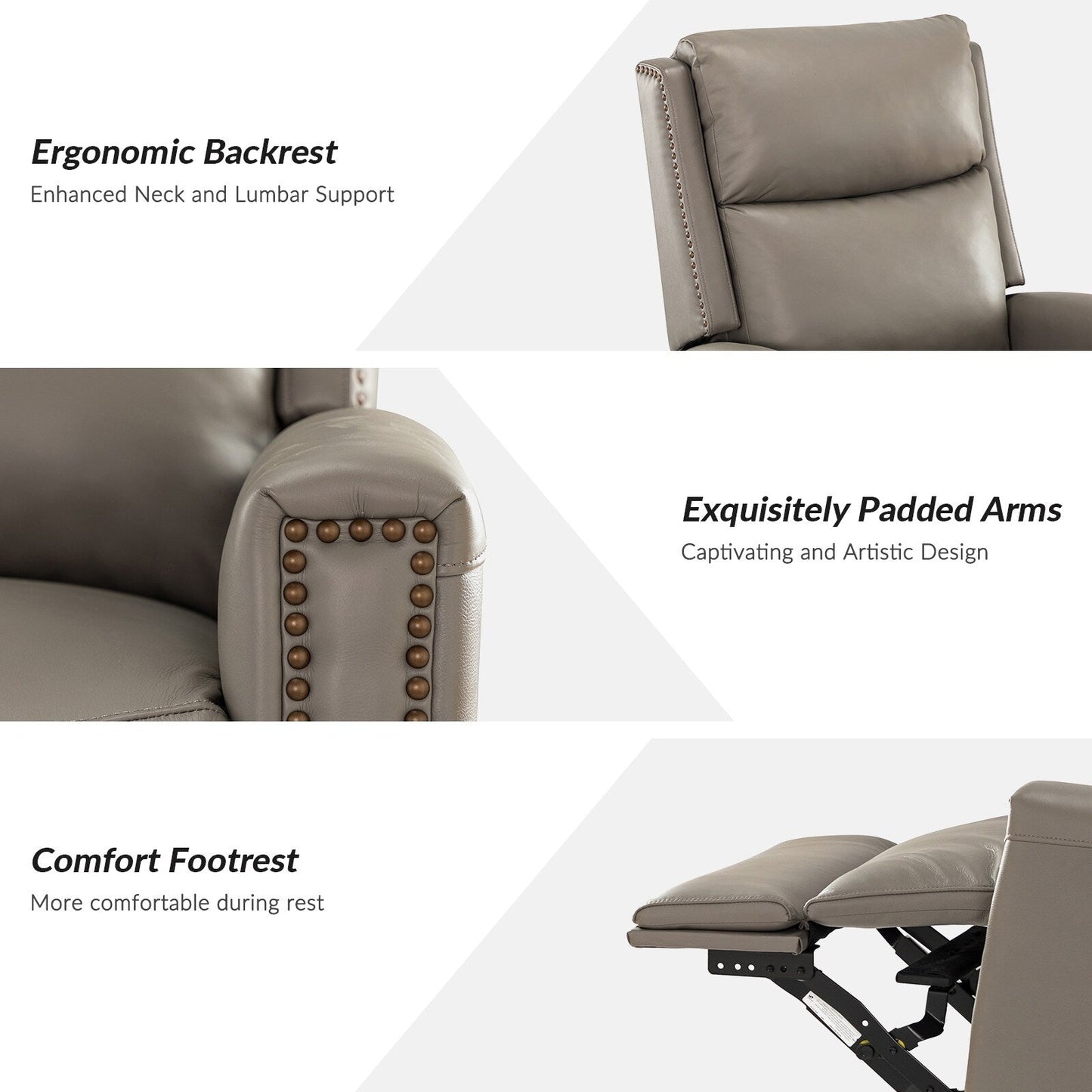 Poltrona reclinabile girevole Fiacro 30.31Wide Modern in vera pelle con schienale alto e finiture con borchie