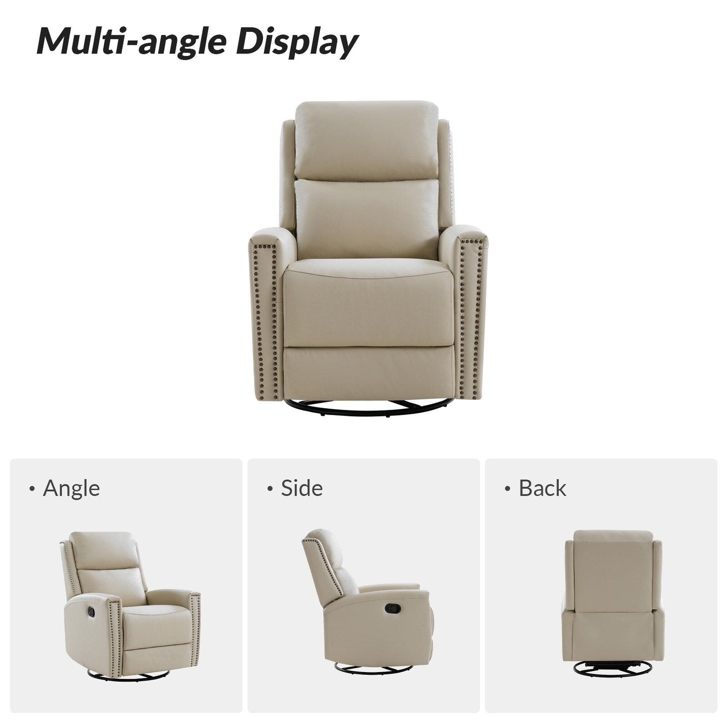 Poltrona reclinabile girevole Fiacro 30.31Wide Modern in vera pelle con schienale alto e finiture con borchie