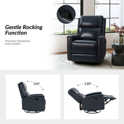 Poltrona reclinabile girevole Fiacro 30.31Wide Modern in vera pelle con schienale alto e finiture con borchie