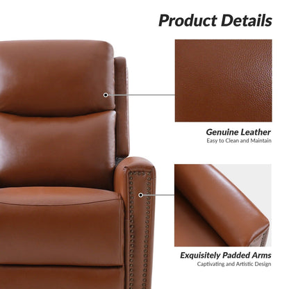 Poltrona reclinabile girevole Fiacro 30.31Wide Modern in vera pelle con schienale alto e finiture con borchie