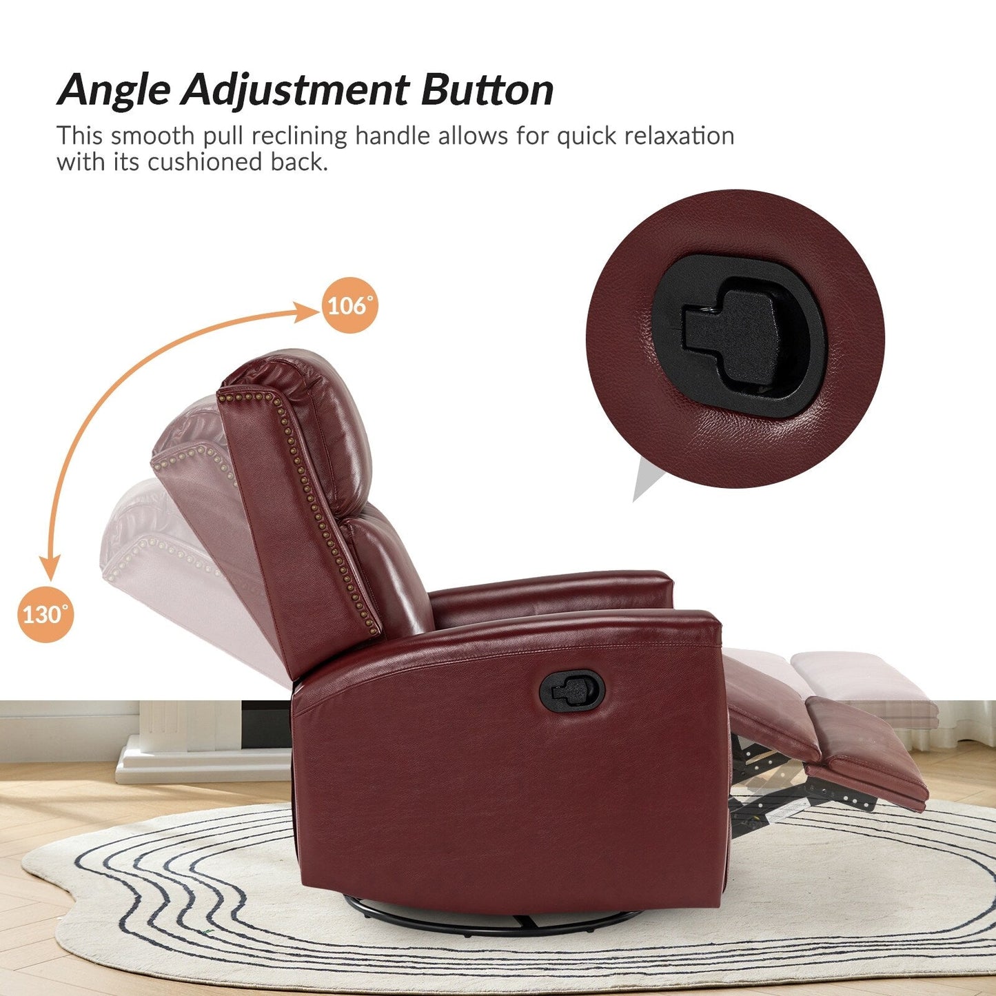 Poltrona reclinabile girevole Fiacro 30.31Wide Modern in vera pelle con schienale alto e finiture con borchie