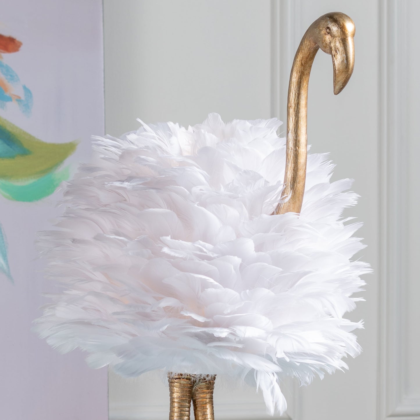 Lampada da tavolo Flamingo - Bianco e oro - 30,5 H - 30H x 19W x 14D