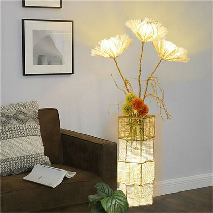 Lampada da terra pastorale con luce notturna a LED in rattan intrecciato a mano - 27,9 cm di larghezza x 130 cm di altezza