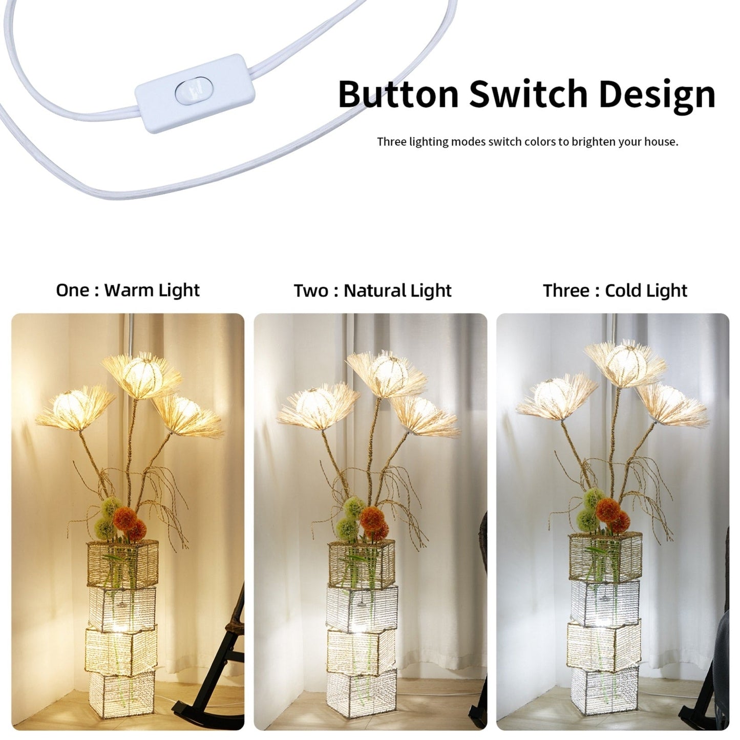 Lampada da terra pastorale con luce notturna a LED in rattan intrecciato a mano - 27,9 cm di larghezza x 130 cm di altezza