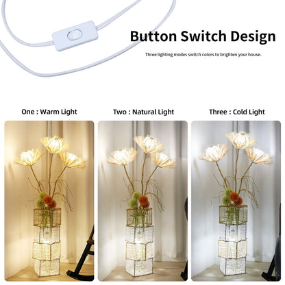 Lampada da terra pastorale con luce notturna a LED in rattan intrecciato a mano - 27,9 cm di larghezza x 130 cm di altezza