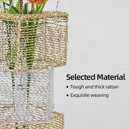 Lampada da terra pastorale con luce notturna a LED in rattan intrecciato a mano - 27,9 cm di larghezza x 130 cm di altezza