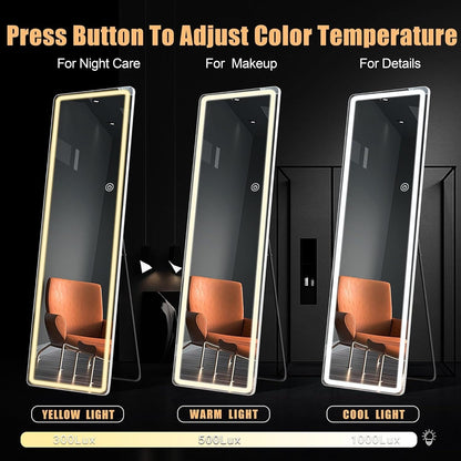 Specchio da terra con luce LED, specchio a figura intera 64 x 21 con supporto, specchio sospeso, specchio da parete, specchio a figura intera