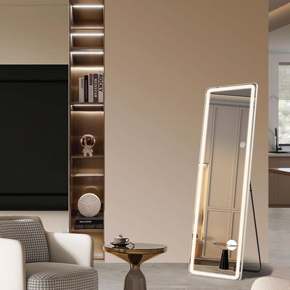Specchio da terra con luce LED, specchio a figura intera 64 x 21 con supporto, specchio sospeso, specchio da parete, specchio a figura intera