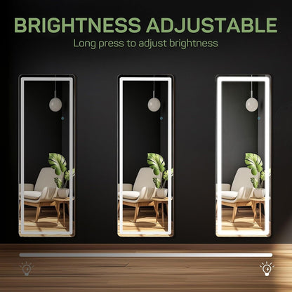 Specchio da terra con luce LED, specchio a figura intera 64 x 21 con supporto, specchio sospeso, specchio da parete, specchio a figura intera