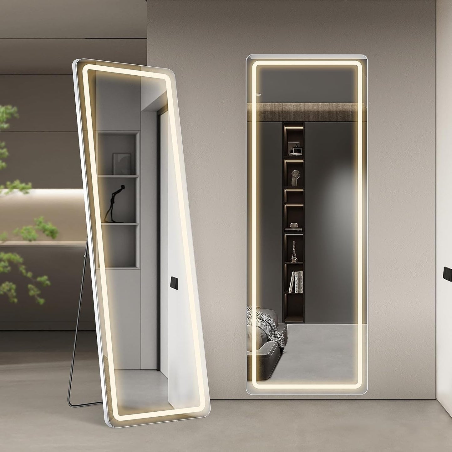 Specchio da terra con luce LED, specchio a figura intera 64 x 21 con supporto, specchio sospeso, specchio da parete, specchio a figura intera