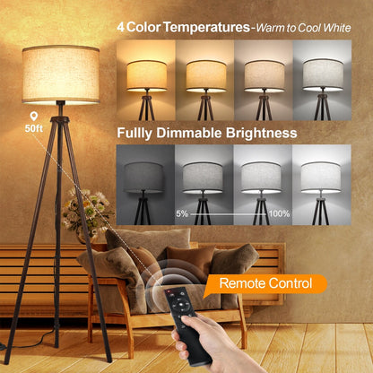 Lampada da terra con treppiede in noce nero da 63 pollici e gambe in legno massello